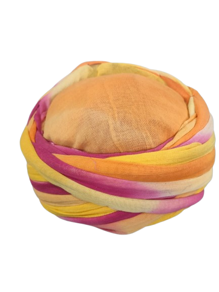 Multicolored Twisted Fabric Headband, Orange Yellow Purple Rajasthani Pagri