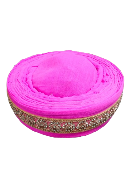 Traditional Bajeerao Pagdi, Pink Velvet with Gold Embroidered Border, Wedding Turban