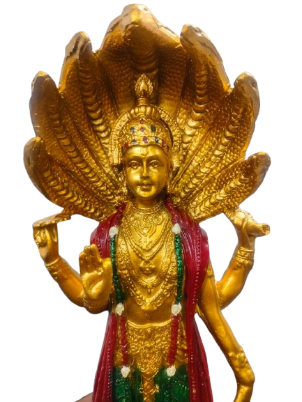 Decorative Vishnu Statue, Gold-Plated Brass, Traditional Hindu Religious Idol, 30 cm Tall
