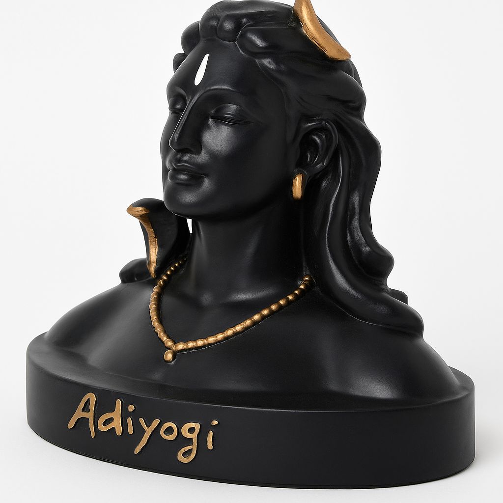 DEHATIBAZAR | Resin Adiyogi Decorative Bust Statue 5 inch, Black with Gold Accents, Spiritual Home Décor | Medium Size for home warming
