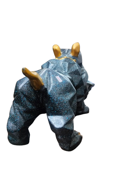 Toffy Dog Decorative Resin Figurine, Metallic Blue with Gold Accents, Geometric Design