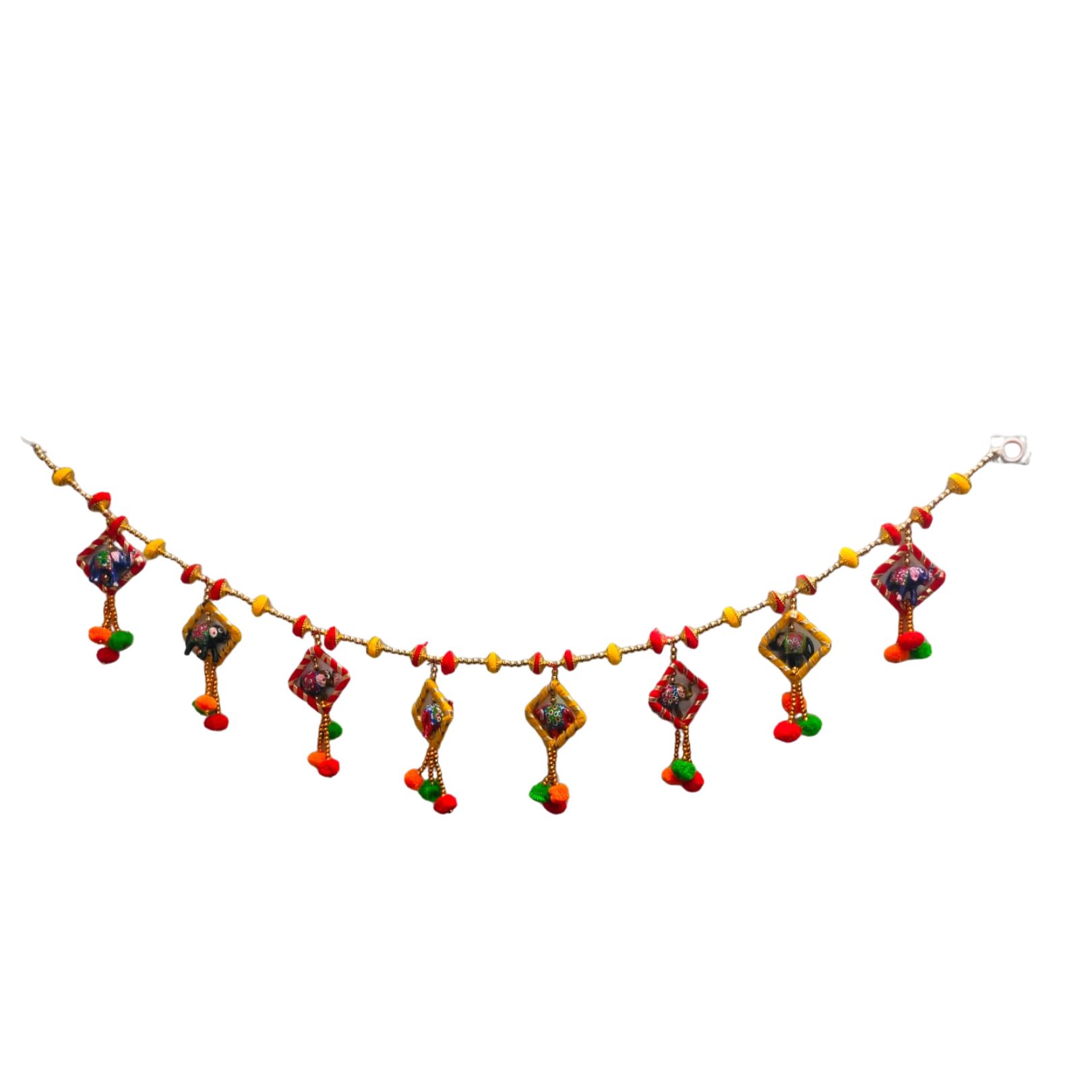 DEHATIBAZAR | Traditional Gold-Plated Om Toran with Pink Tassels, Brass Bells Hanging, Decorative Door Hanging