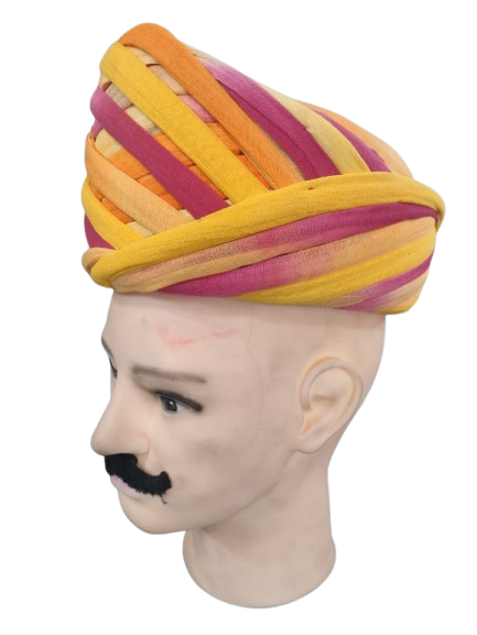 Multicolored Twisted Fabric Headband, Orange Yellow Purple Rajasthani Pagri
