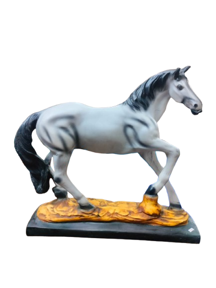 Decorative Horse Figurine, Grey and Black Resin Statue on Base