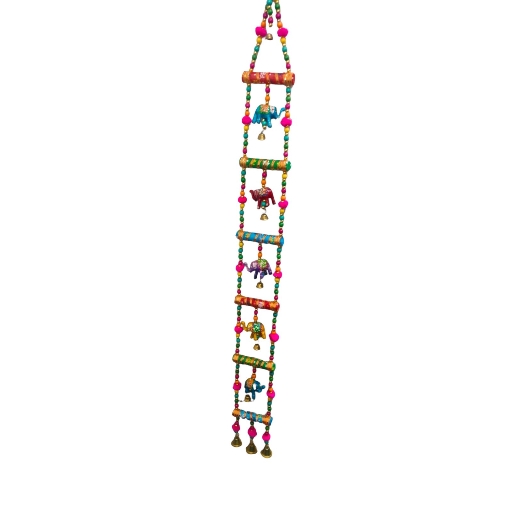 DEHATIBAZAR | Decorative Dandiya Wall Hanging , Multicolour Beaded Elephant Design with Bells, Traditional Indian Door Decor