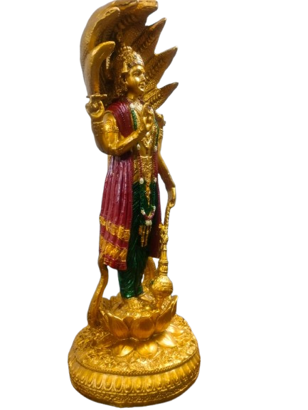 Decorative Vishnu Statue, Gold-Plated Brass, Traditional Hindu Religious Idol, 30 cm Tall