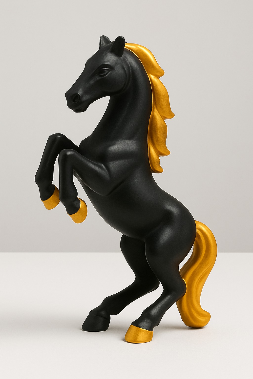 DEHATIBAZAR |Decorative Horse Statue | Black with Gold Accents | Rearing Stallion Figurine