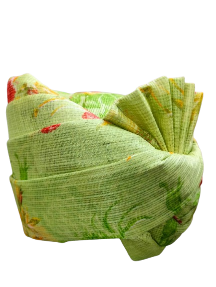 Traditional Indian Safa, Floral Print, Light Green with Red Flowers Turban