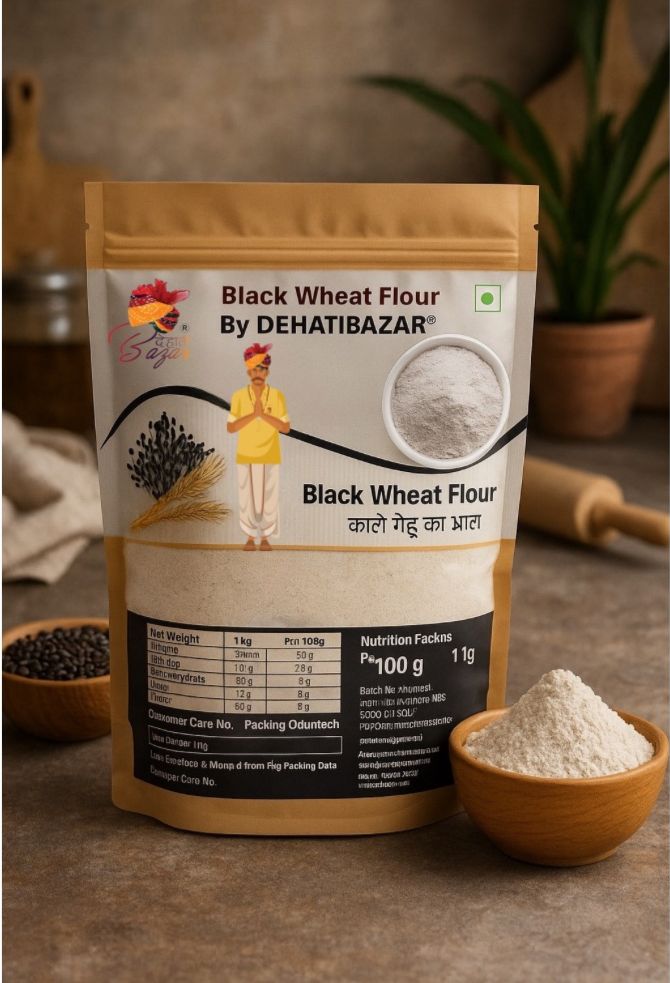 DEHATIBAZAR | Black Wheat Flour | ISO Certified | Higher concentration of protein, fiber, vitamins (especially B & E), and minerals (like zinc, iron, and selenium) compared to regular wheat flour