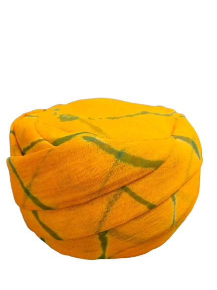 Stylish Jodhpuri Turban Head Wrap, Yellow with Green Pattern, Cotton Fabric