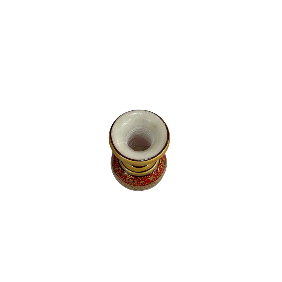 DEHATIBAZAR | Decorative Marble Vase 9 inch with Floral Design | Red and Gold Pattern | Velvet Gift Box