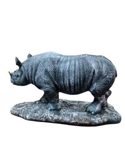 Decorative Rhinoceros Figurine, Grey Resin Sculpture, Wildlife Home Décor
