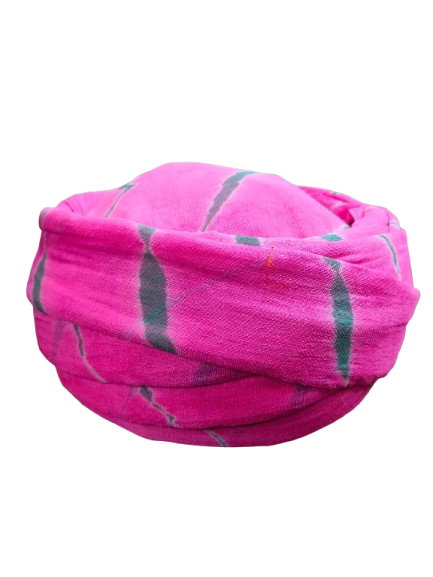Stylish Jodhpuri Turban Head Wrap, Hot Pink with Grey Pattern, Cotton Fabric