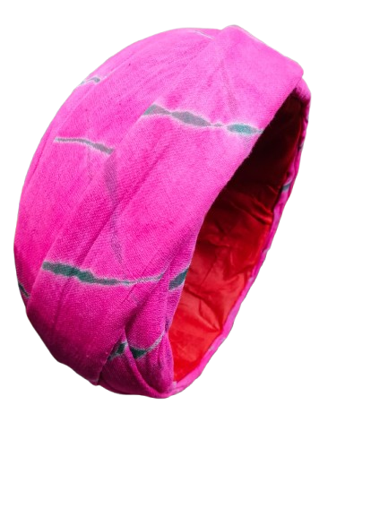 Stylish Jodhpuri Turban Head Wrap, Hot Pink with Grey Pattern, Cotton Fabric
