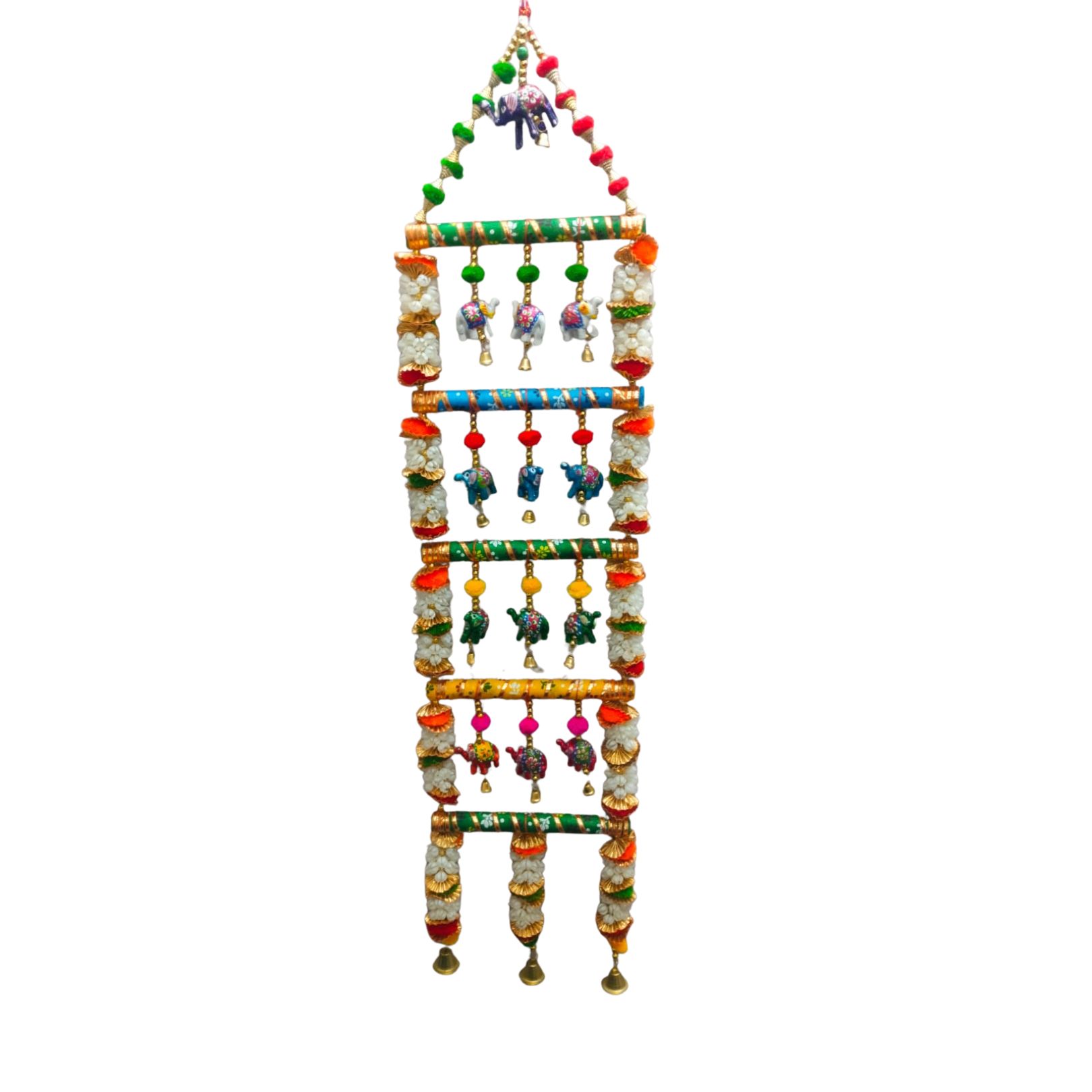 DEHATIBAZAR | Decorative Wide Dandiya Wall Hanging with Elephant Design, Multi-Colour, Traditional Indian Door Decor