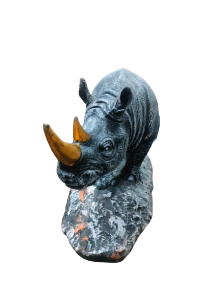 Decorative Rhinoceros Figurine, Grey Resin Sculpture, Wildlife Home Décor