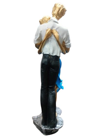 Romantic Dancing Couple Figurine, Gold and Blue Dress, Decorative Table Sculpture, 3D Art Statue