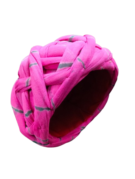 Traditional Pink Pagdi Turban with Striped Pattern, Cotton Fabric