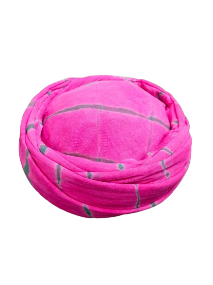Stylish Jodhpuri Turban Head Wrap, Hot Pink with Grey Pattern, Cotton Fabric