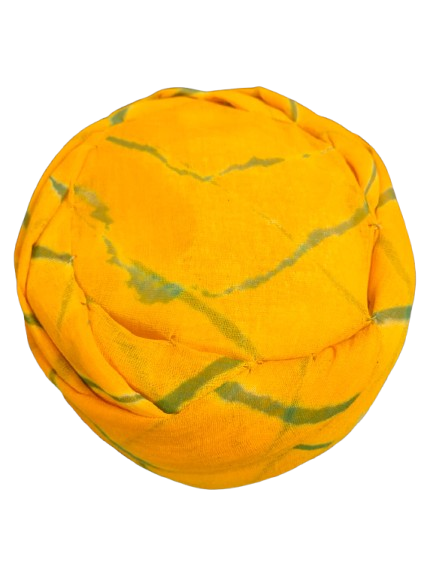 Stylish Jodhpuri Turban Head Wrap, Yellow with Green Pattern, Cotton Fabric