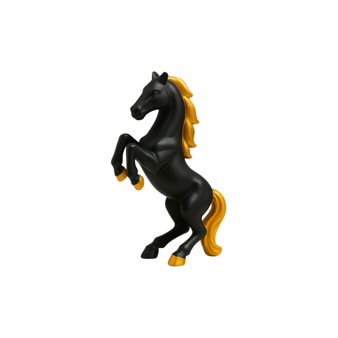 DEHATIBAZAR |Decorative Horse Statue | Black with Gold Accents | Rearing Stallion Figurine